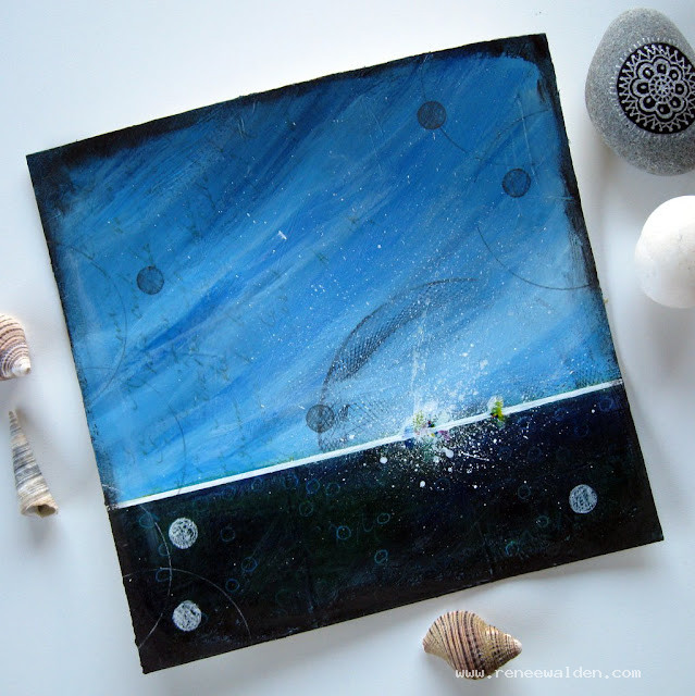 Abstract seascape - acrylics, acrylic ink, vintage images and pencil on paper