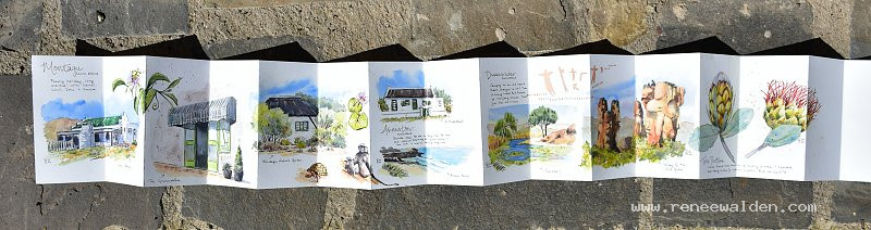 Accordion sketchbook with watercolour sketches