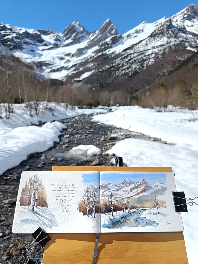 Winter sketching, Pyrenees, Spain
